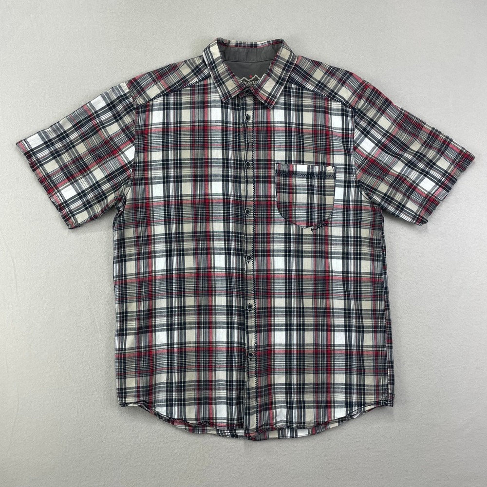 Kavu Camp Shirt Mens Medium Plaid Short Sleeve Button Up Outdoor Workwear Preppy